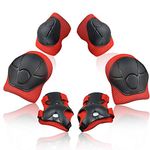 Children Protective Gear Set, 6pcs Adjustable Wrist Guards Protective Gear Kit for Roller Skating Skateboard Scooter Cycling Knee Pads (Red)