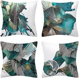 Set of 4 Luxton Aqua Turquoise Green Cushion Covers Abstract Home Decor Square Cushion Covers 45x45cm for Sofa Couch Living Bed Decoration (Turquoise Green)