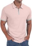 Askdeer Men's Polo Shirts Zip Slim Fit Polo T Shirt for Men Short Sleeve Performace Dry Fit Golf Shirt Pink