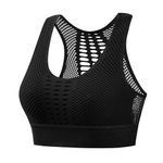 PLUMBURY Women's Padded Crop Top Sports Bra with Mesh Racerback for Gym/Yoga/Workout, Size XL, Black