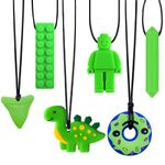 Sensory Chew Necklaces 6 Pack Made of Food Grade Silicone for Kids, Baby's Safe Teething Teethers Toy for Boys and Girls with Teething, Biting Needs, Oral Motor Chewy Teether, ADHD(Green)