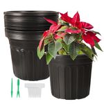 Huvai 24 Pack 2 Gallon Plastic Thickened Plant Pots with 24 Pcs Waterproof Plastic T-Type Plant Tags and 2Pcs/Set Transplanting Digging Mini Tools