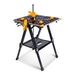 WORKESS Portable Workbench & Sawhorse, 1000Lbs Capacity Heavy Duty Folding Work Table, 23.6"-36" Adjustable Height with 2 Quick Clamps, 4 Bench Dogs, 2 x 4 Support Arms for Garage