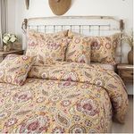 Tache Gold Royal Medallion Boho Chic Yellow Pink Teal - Unique Artsy Floral Paisley Damask Reversible Matelassé Bedspread Coverlet - 3 Piece Set - King