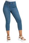 Roman Originals Cropped Jeggings for Women UK Ladies Capri Stretchy Jeans Denim Legging Cotton Summer Trouser Three Quarter 3/4 Length Pull On Cut Off High Waist Smart - Petite Denim Blue - Size 12