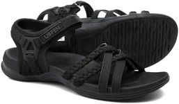 UBFEN Womens Hiking Sandal Sport Sandal Straps with Adjustable Hooks Arch Support Beach Vacation Outdoor Adventure Casual Size 8.5 Black