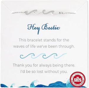 BONJOULRY 925 Sterling Silver Bracelet,Bestie Friend Gifts for Women, Bestie Friendship for Female Wave Bracelet for Sister Gift Chrismas Birthday New Year Graduation, Medium, Sterling Silver , no