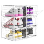 Upgrade Harder Solid Plastic Shoe Organizer with Magnetic Front Door, 6 Pack Shoe Boxes Clear Stackable, Sneaker Storage for Closet, Shoe Display Case, White