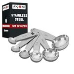 AXIOM Stainless Steel Measuring Spoons Set. 6 Small Metal Spoons for Measuring Dry & Liquid Ingredients with Permanent Engraved Accurate Measurements