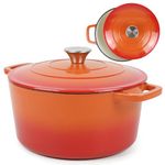 Andrew James Elegant and Durable Enamel-Coated Cast Iron 5L Casserole Dish: No-Seasoning Required, Effortless Maintenance, Superior Heat Retention, Perfect for Gourmet Cooking (Orange)