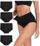 wirarpa Women's Underwear Cotton Stretch Briefs High Waist Ladies Panties 4 Pack All Black Large