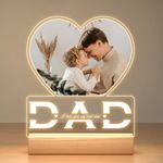 Personalised Christmas Gifts for Dad from Daughter Son Kid, Custom DAD Photo Frames with Night Light, Customised Heart Acrylic Plaque with Photo, Personalised Dad Birthday Gifts for Dad