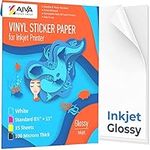 Limia's Care Printable Vinyl Sticker Paper for Inkjet Printer - Glossy White - 15 Self-Adhesive Sheets - Waterproof Decal Paper - Standard Letter Size 8.5"x11"