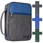 Bible Cover Case for Men, Scripture Study Carrying Book Cover Church Bag with 3 Cross Bookmarks Protective with Handle, Zipper Pockets for Men, Fits Standard Size Bible 9.6"x7.5"x2.5", Gray Blue