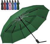 LANBRELLA 10 Ribs Umbrella Vented Double Canopy Compact Windproof Travel Umbrella Auto Open Close (Dark Green)