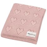 Bleu La La Swaddling Blanket for Girls - 100% Luxury Cotton Knit Heart Baby Blanket - Soft Warm Cozy Swaddle Receiving Stroller Crib Receiving Blanket for Newborns Infants & Toddlers (0-2 Years, Pink)