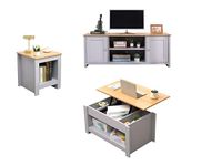 Homemade Deisgn FurnitureHMD Living Room 3 Piece Set TV Cabinet 2 Doors TV Stand Lift-up Top Coffee Table with Hidden Compartment Lamp Table Small Side Table (Set B)