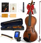 AKLOT Hourglass 4/4 Violin Set: Ergonomic Body, Solid Spruce Top Fiddle, Maple Back, Acoustic Beginner Violin with Hard Case, Lesson Book, Bow, Shoulder Rest, Tuner, Fretboard Stickers, Matte Brown