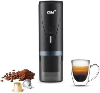 CERA+ Portable Electric Espresso Machine with Self-Heating in 3-4 Minutes, 20 Bar 12 V Mini Coffee Maker with Rechargeable Battery. Compatible with NS Capsules & Ground Coffee for Travel