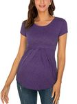 Love2Mi Women's Pregnant Maternity Fashion Short Sleeve Maternity Blouse Beautiful and Elegant T-Shirt, S-purple, XL