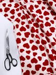 Premium Quality | Printed Anti Pill Polar Fleece | Soft Warm Fabric | PF02 | by FABRIQUES (Red Hearts on White, 1 Meter)