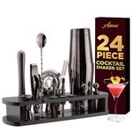 Asani Cocktail Shaker Set Bartender Kit - 24-Piece Home Bartending Kit with Stand and Recipe Booklet - includes Cocktail Mixer, Corkscrew, Hawthorne Strainer, Double Jigger and More Bartender Tools