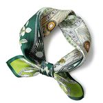 PoeticEHome 100% Mulberry Silk Neck Scarf 21"x21" Small Square Scarfs for Women Gift Packed, X2 - Green 4 Leaf Clover, 21"x21" (53x53cm)