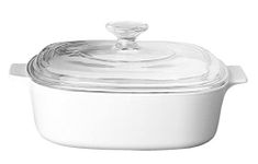 CorningWare Pyroceram Classic Casserole Dish with Glass Cover, White, Square, 2.1 Quart, 2 Liter (Medium)