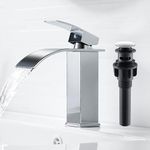 AIMOYO Bathroom Sink Taps Chrome, Waterfall Basin Mixer Tap with Pop Up Waste, Modern Single Lever Brass Bathroom Taps Mixer Hot and Cold Water Sink Taps with UK Standard Hoses