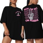 VILOVE Have The Day You Deserve Shirt Oversized Graphic Tshirts Women Funny Skeleton Shirts Halloween Skull Tees Tops Black