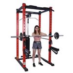 Gamma Fitness Power Squat Rack Commercial Heavy Duty With Rubberised J-hooks & Protective Spotters | For Professional Total Body Workout (3 Varients) (Power Rack With Lats Pull Down PR-42 Luxury)