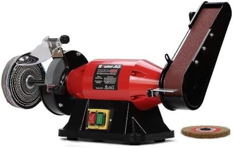 Baumr-AG Bench Grinder Sander and Polisher Combo, 150mm Grinding Wheel, 50mm Linisher, 520W Brushless Motor, w/Wire and Buffing Wheels