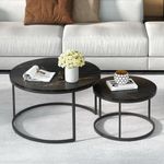 Artiss Coffee Table Set of 2 Marble-Effect Top Bedside Bed Sofa Side Nesting Tables Laptop Desk, Home Furniture Living Room Office, Metal Frame Rectangular End Particle Board Black