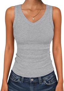 ANRABESS Tank Tops for Women V Neck Ribbed Knit Slim Fitted Sleeveless Basic Tee Tanks Casual Summer Clothes 2026 Grey S