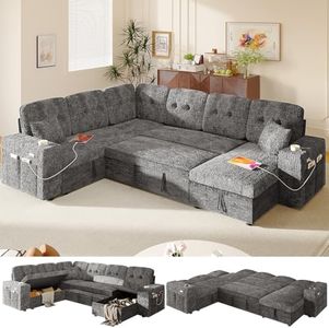 Bonroyo Modular Sectional Sleeper Sofa with Pull Out Bed, U Shaped 7 Seat Sectional Couches for Living Room, 108 Inch Sofa Bed with Adjustable Backrest | Hidden Storage | Wide Armrest | Grey