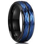 King Will Hammer 8mm Blue Hammered Tungsten Carbide Ring Black Two Tone Wedding Band Groove Step Edge9