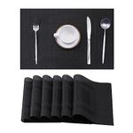 Leetaltree Black Frame Placemats Set of 6 - Heat Resistant Non-Slip Place mats for Dining Table, Washable Durable PVC Vinyl Woven Table Mats（Black Frame, 6）