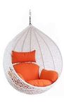 BRIGHT FURNITURE Rattan Wicker Single Seater Hammock White Swing Chair without Stand & Orange Cushion