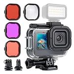 YALLSAME Waterproof Case for GoPro Hero 12 11 10 9 with 4 Filters & 2 Expansion Adapters, Dive Housing, 196ft Underwater Photography, GoPro Accessories Ideal for Scuba Diving Snorkeling Surfing