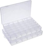 WAIZHIUA 2Pcs Plastic Jewelry Box Organizer 36 Grids Clear Storage Box Container with Adjustable Dividers for Beads Jewelry Earring Toys Small Accessories