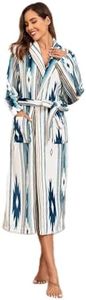 RONGTAI Womens Bathrobe Ladies Fleece Plush Warm Long Robes Fleece Nightgown Sleepwear, Geometric-green, Small