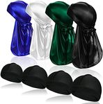 ASKNOTO 4 Pcs Silky Men Durag Headwraps with Long Tail and 4 Pcs Silk Wave Cap Perfect for 360 Waves