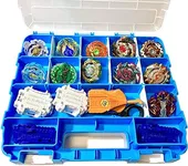 HOME4 Double Sided No BPA Toy Display Storage Container Box - Compatible with Mini Toys, Small Dolls, Tools Beyblade - Heavy Duty Organizer Carrying Case - 34 Adjustable Compartments (Blue)