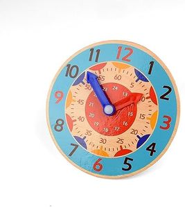 Kikuo Orologio didattico in legno da 14 cm, colorato orologio didattico con lancette delle ore e dei minuti, giocattolo educativo, per imparare a dire l'ora per casa, sala giochi e aula
