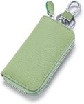 JIUFENG Leather Keys Holder Car Key Card Wallet Multifunctional Zipper Key Case Coin Pouches Keychain Key Ring Unisex (Light Green)