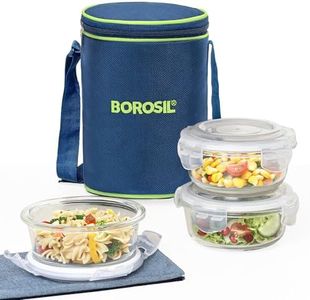 Borosil Klip n Store Lunchbox with Bag | Set of 3 (400 ml Each) | Borosilicate Glass, Round, Vertical | Microwave & Dishwasher Safe, Leak Proof | Tiffin for Office, School, College | Blue