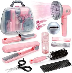 Toy Choi's Hair Salon Toys for Girls - Pretend Play Kids Hairdryer, Scissor, Combs Hair Salon Playset with Gift Box - Fake Makeup Party Favor Beauty Playset