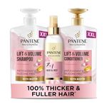 Pantene Lift and Volume Shampoo and Conditioner Set with hair oil, heat protection spray, silicone free thickening shampoo, hair thickening products