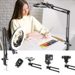 Overhead Phone Mount with Ring Light, Luxsure 10" Ring Light with Tripod Stand & Phone Holder, Overhead Tripod for Phone with Remote, Desk Ring Light for Live Stream/Nail Art/Drawing/Video Recording