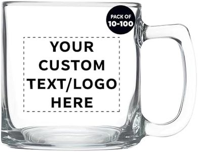 DISCOUNT PROMOS Custom Small Glass Coffee Mugs 9 oz Set of 10/50/100, Personalized Bulk Pack Perfect for Coffee Tea Espresso Hot Cocoa & Other Beverages - Clear